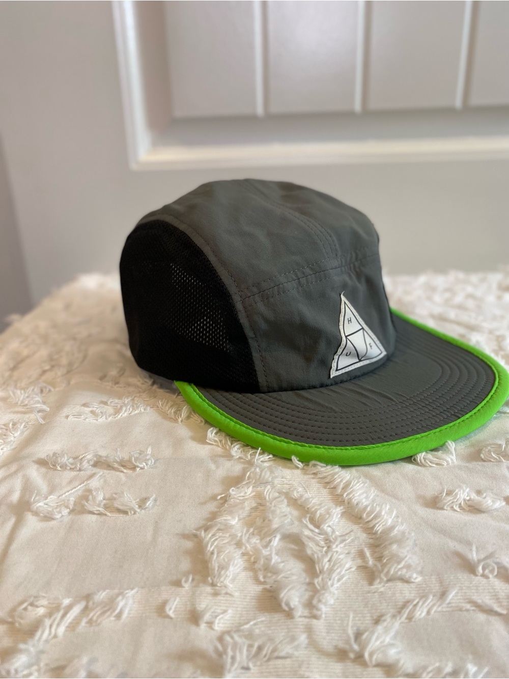 HUF Gray and Neon Green Five-Panel Mesh Cap